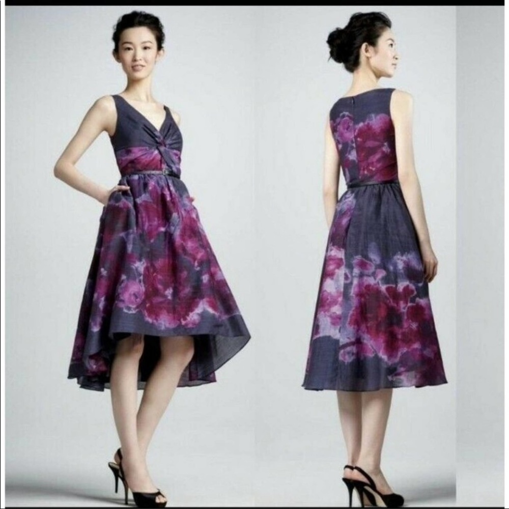 Lela Rose Floral Derby Dress Cocktail Size 10 Cotton Silk